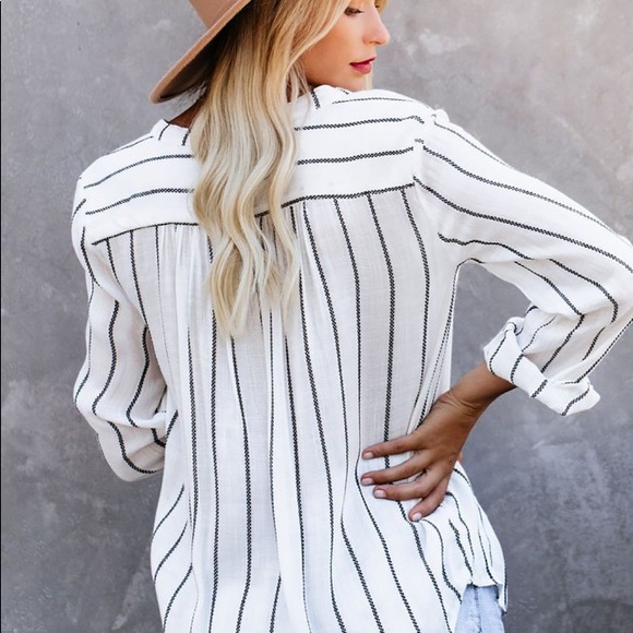 White/Blue stripped v neck top - Picture 2 of 5